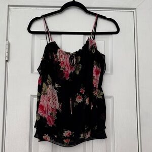 Express Black and Pink Floral Camisole
